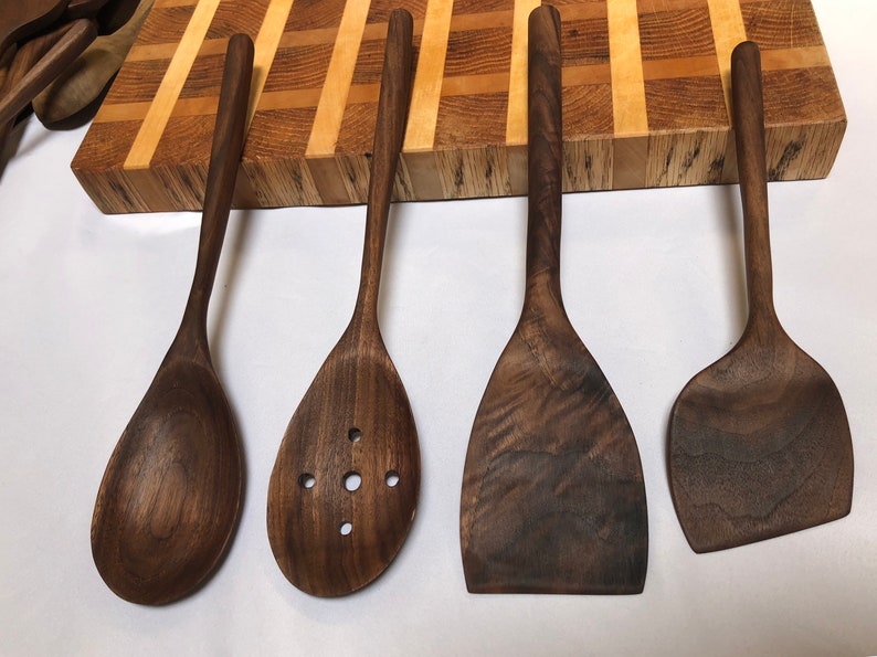 Dark Walnut mediumlarge kitchen utensils Handmade wooden set of 4