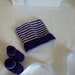 Square beanie hat and booties gift set socks shoes Preemie Purple