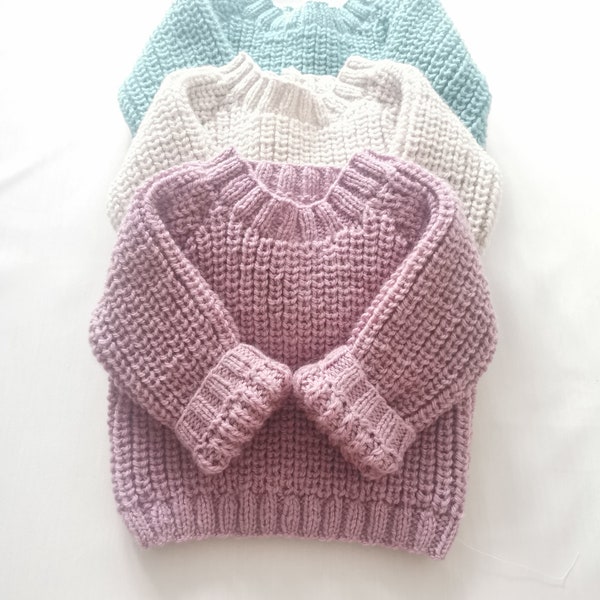 Chunky ribbed hand knitted baby boy or baby girl autumn winter sweater jumper 0-6 months 6-12 months shower gift gender neutral