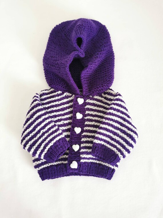 STRIPED HOODED KNITTED CARDIGAN, NEWBORN STRIPED HOODED KNITTED CARDIGAN, NEWBORN