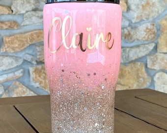 Pink and champagne gold glitter tumbler, Custom glitter tumbler, Gifts for her, FREE SHIPPING