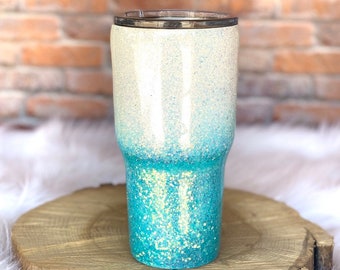 Ombre glitter tumbler, Turquoise Teal glitter tumbler,  FREE SHIPPING, Custom tumbler, Personalized tumbler, Glitter dipped tumbler