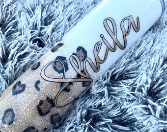 Leopard custom glitter tumbler, Cheetah personalized glitter tumbler, FREE SHIPPING, Custom glitter leopard cup