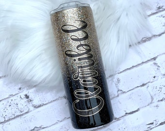 Black and gold glitter tumbler, Custom glitter tumbler, Epoxy tumbler, Glitter cup, Gifts for her, FREE SHIPPING, Ombre glitter tumbler