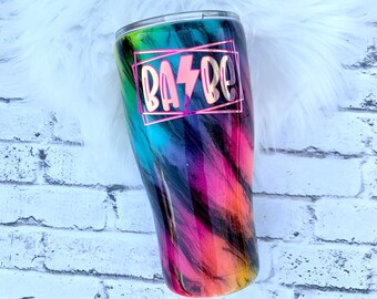 Neon rainbow swirl, 30oz Fluorescent rainbow swirl tumbler, Babe rainbow tumbler, RTS, Ready to ship tumbler