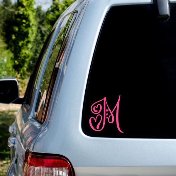 Car monogram decal, Initial decal for car, Car accessories for women, Mother's day gift, Car decals for women, Heart initial vinyl decal