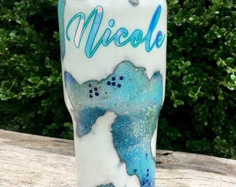 Custom glitter dipped geode tumbler, Blue glitter tumbler, Custom glitter tumbler, FREE SHIPPING,  Personalized stainless steel tumbler