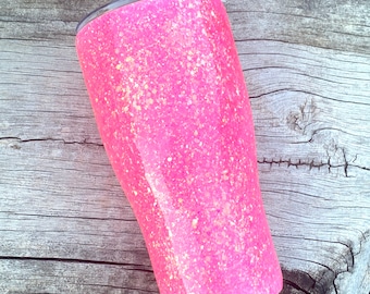 Custom Pink Glitter Tumbler, Personalized Tumbler, Glitter Dipped Tumbler, 30oz Pink Tumbler, 20oz Pink Tumbler