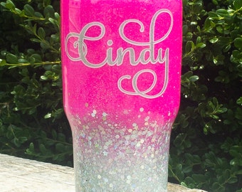 Glitter ombre' tumbler, Glitter tumbler, Custom tumbler, Hot pink tumbler, Personalized tumbler, FREE SHIPPING, Glitter dipped tumbler