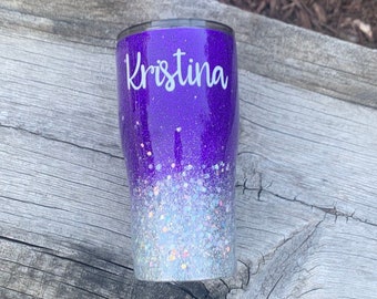 Purple and chunky bling glitter ombre tumbler, Glitter ombre' tumbler, Glitter tumbler, Custom tumbler, Purple glitter tumbler