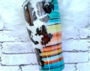 Serape and cow print tumbler,Western tumbler,Tumbler for her, Southwest tumbler, Cowgirl tumbler, Gift for her, Bridesmaid gift, Bridal gift