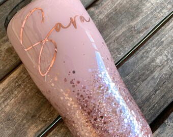 Rose gold glitter tumbler, Custom glitter tumbler, Nude and rose gold tumbler, Gifts for her, FREE SHIPPING