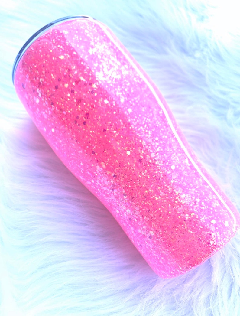 Custom Pink Glitter Tumbler Personalized Tumbler Glitter Etsy
