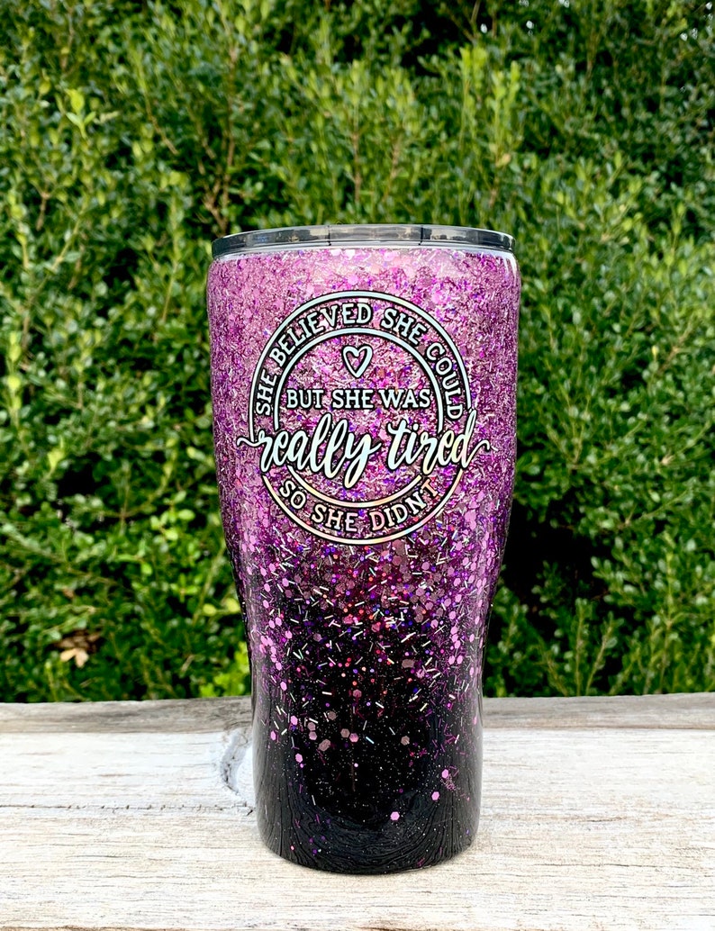 Pink Glitter Tumbler With Black She Believed She Could but Etsy