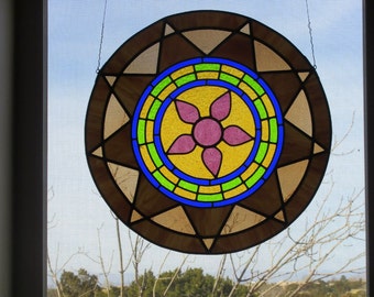 Stined Glass representation of a Papago Indian Basket Design 22" Diameter
