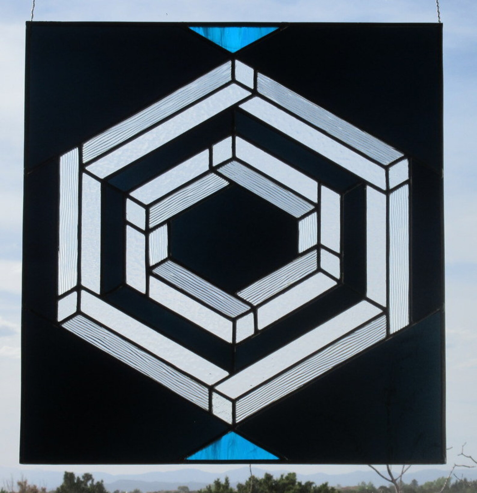 Stained Glass Optical Illusion. Window Panel. 18.5 X 19.5 Etsy