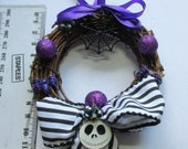Nightmare Before Christmas inspired mini Wreath- Halloween/Xmas decoration- Jack Skellington -Christmas- Goth- Gothic