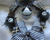 Nightmare Before Christmas inspired Wreath - Halloween / Xmas decoration. Goth/ Gothic/ Ornament
