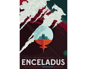 Enceladus - JPL Travel Poster | Retro Space Travel Poster Matte Vertical Poster | Asteroid Belt Art