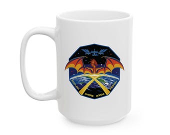 SpaceX Crew-10 patch koffiemok, 440 ml keramische ruimtemok, cadeau voor ruimteliefhebbers. Shop Martin.