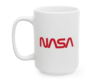Keramische NASA-koffiemok, wormlogo 2-zijdig, | 11 oz en 15 oz | Cadeau ruimteliefhebber | Astronautenmok | Kosmisch-wetenschappelijke decoratie