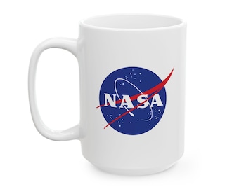 NASA Meatball Logo Coffee Mug, 15oz Double-Sided Ceramic Space Mug, Space Lover Gift