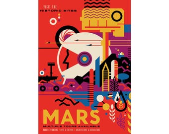 Mars - JPL Travel Poster | Retro Space Travel Poster Matte Vertical Poster | Asteroid Belt Art