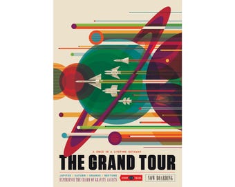 The Grand Tour - JPL Travel Poster | Retro Space Travel Poster Matte Vertical Poster | Asteroid Belt Art