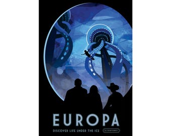 Europa Retro Space Travel Poster Matte Vertical Poster | Asteroid Belt Art