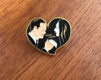 Morticia and Gomez Enamel Pin, Gothic Romance Lapel Pin, Spooky Couple Gift