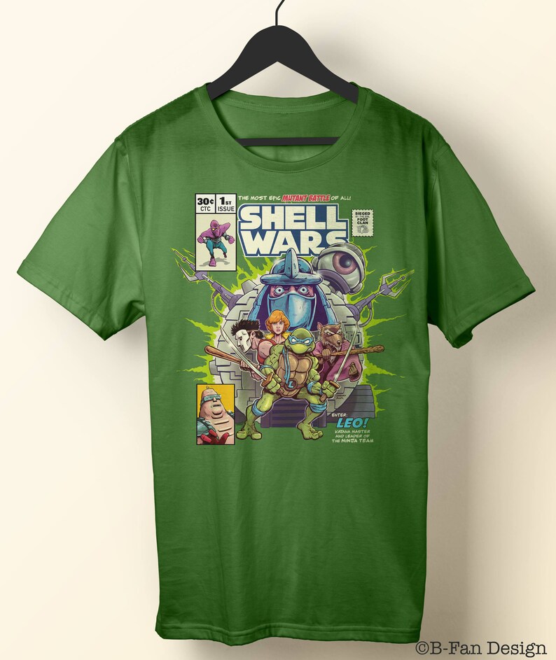 TMNT Ninja Turtles Tee Comics Nostalgia Crossover Cartoon Eighties Donatello Baxter Stockman Mashup 1980s