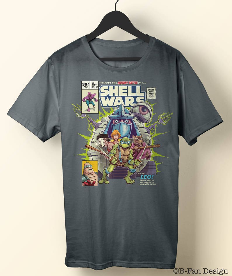 TMNT Ninja Turtles Tee Comics Nostalgia Crossover Cartoon Eighties Donatello Baxter Stockman Mashup 1980s