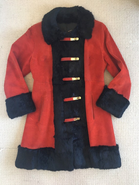 1960s Penny Lane Suede Jacket Red and Black - image 1