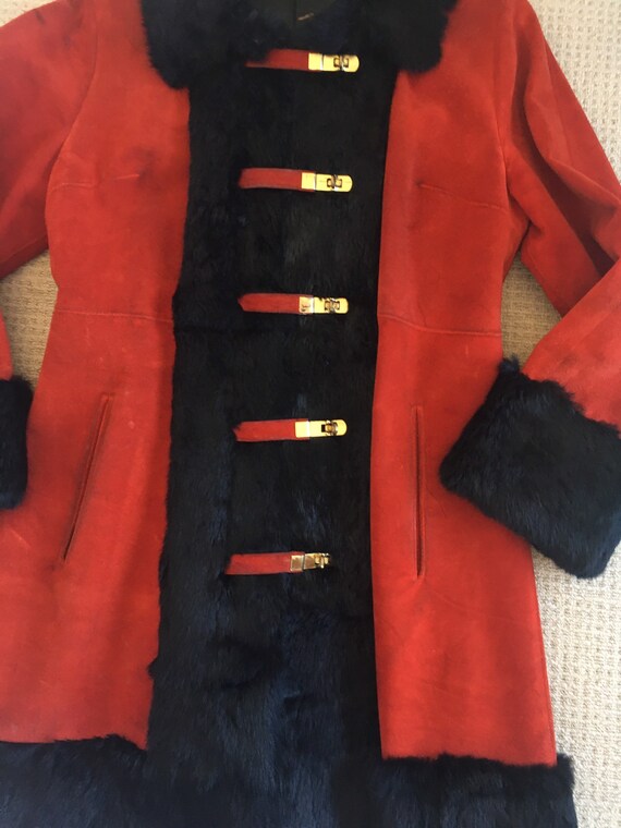 1960s Penny Lane Suede Jacket Red and Black - image 2