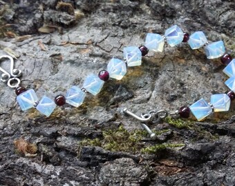 Moonstone, Garnet, .925 Sterling Silver, Bracelet