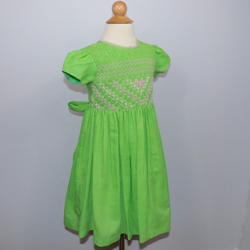 Green Embroidered Smocked Dress image 2