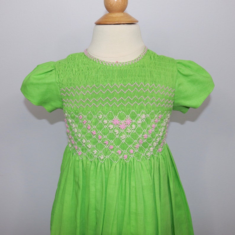 Green Embroidered Smocked Dress image 5