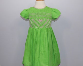 Green Embroidered Smocked Dress