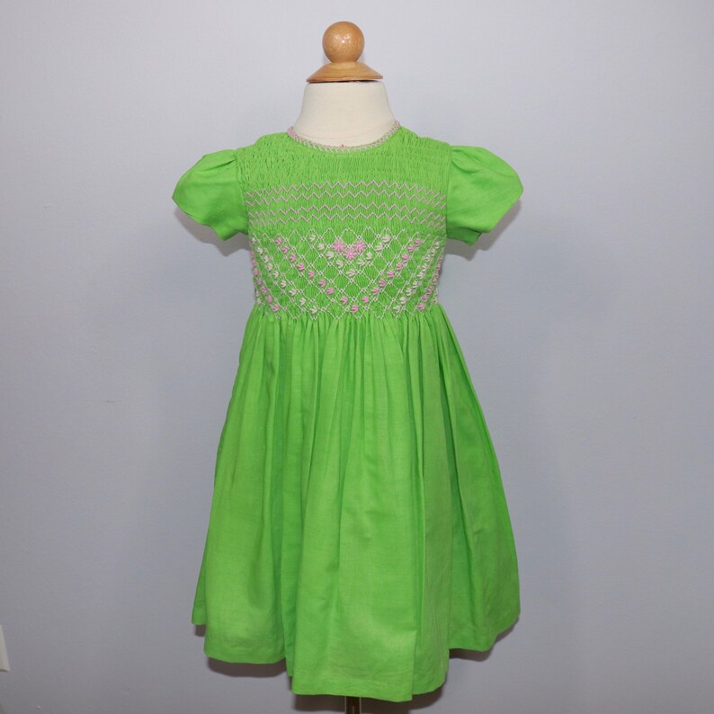 Green Embroidered Smocked Dress image 1