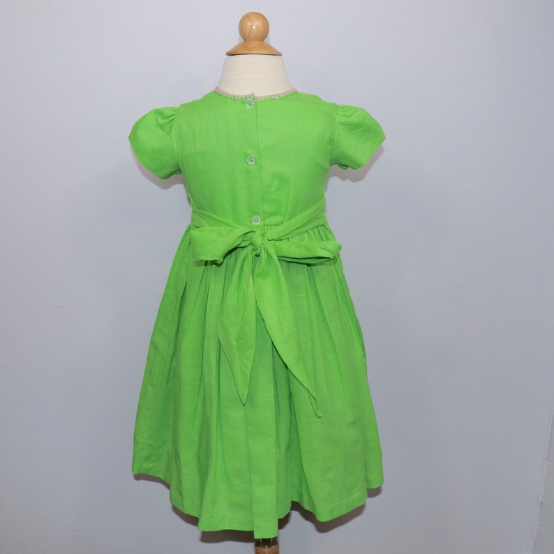 Green Embroidered Smocked Dress image 4