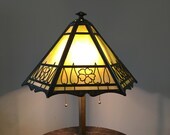 Beautiful Dainty Slag Green Yellow Lamp