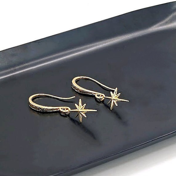 Cool 18kt Gold Plated Starburst Retro Mid Century Modern Celestial Dangle Drop Earrings for Women
