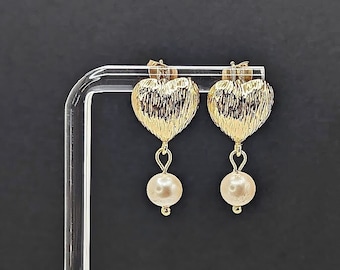 Cool Pearl Puffy Heart Shaped Statement 80s Retro Unique Vintage Whimsical Dangle Earrings for Women