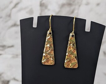 Flat Cool Hammered Gold Triangle Simple Homemade Tear Drop Dangle Vintage Style Retro Drop Earrings