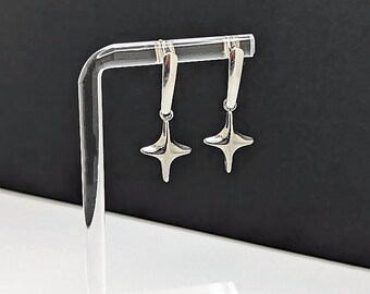 Cool Silver Starburst Mid Century Holiday Celestial Minimal Dangle Sensitive Earrings for Ladies Women