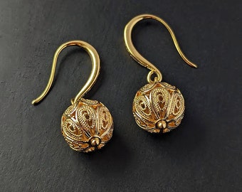 Cool Classy and Cute Gold Filigree Ball Drop Dangle Earrings