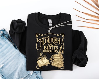 Sudadera de mago Flourish and Blotts/Sudadera de vacaciones/Sudadera familiar a juego de la escuela de magia/Película de magos/Librería de magos/Ratón de biblioteca