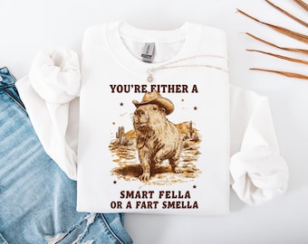 Retro Smart Fella Capybara 90er Jahre Sweatshirt | Lustiges Capybara Vintage Sweatshirt |Vintage 90er Jahre Sweatshirt| Smart Fella Oder Furz Geruchs Sweatshirt