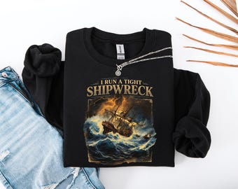 Comfort Colors® Mom Sweatshirt |  I Run a Tight Shipwreck Sweatshirt |Homeschool Mama Sweatshirt | Funny Homeschool Crewneck |Mama Pullover