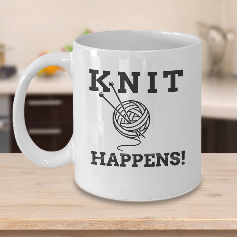 Funny Knitting Coffee Mug Gift Knit Happens Gift for Etsy